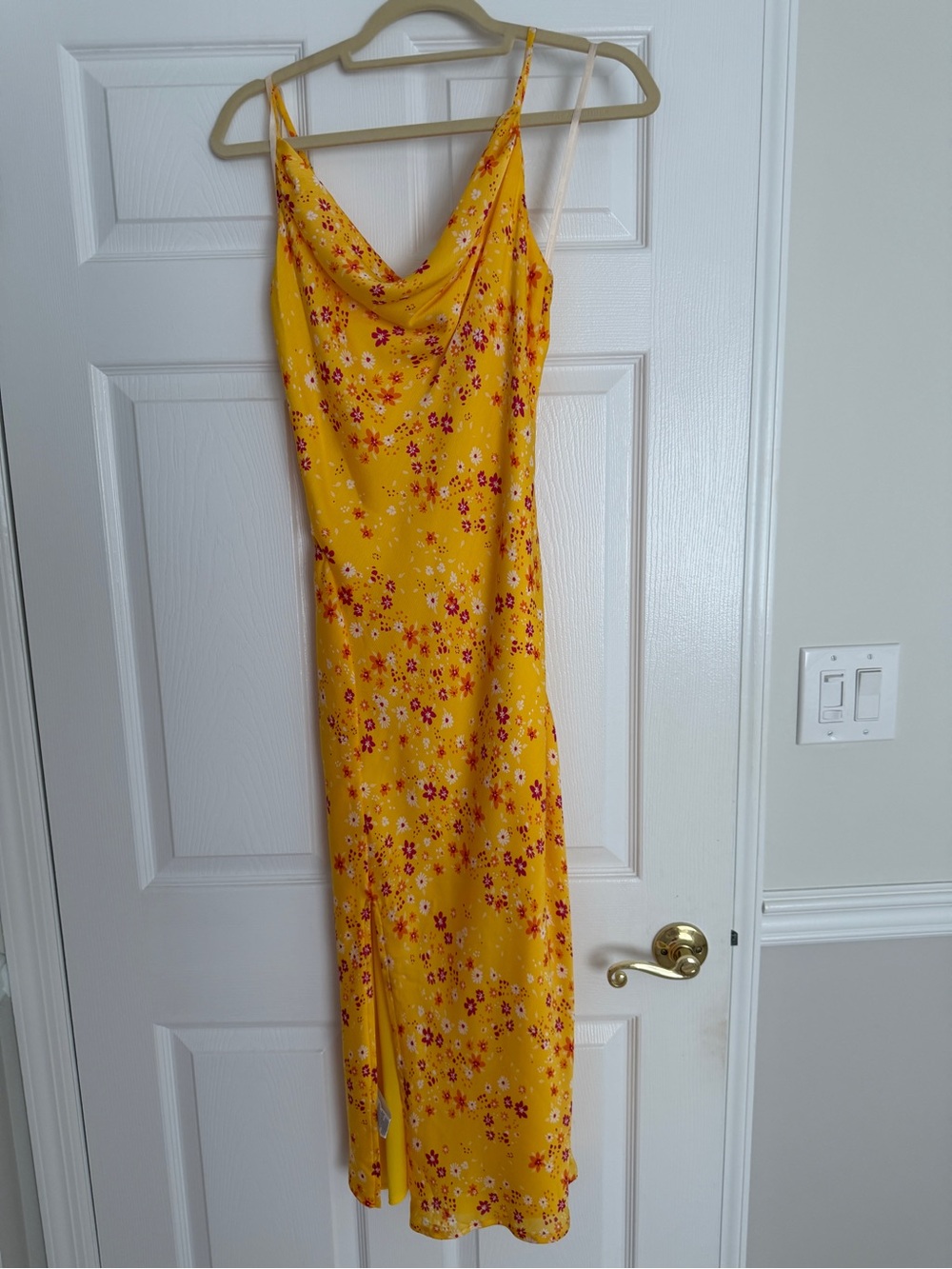 BCBGeneration Yellow Floral Cowl-Neck Maxi Slip Dress